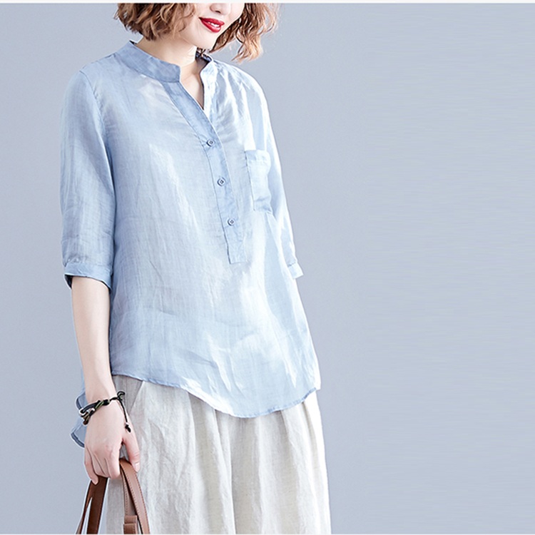 Áo sơ mi nữ cổ trụ linen tay lỡ trẻ trung, chất liện linen mềm mát, thời trang phong cách trẻ