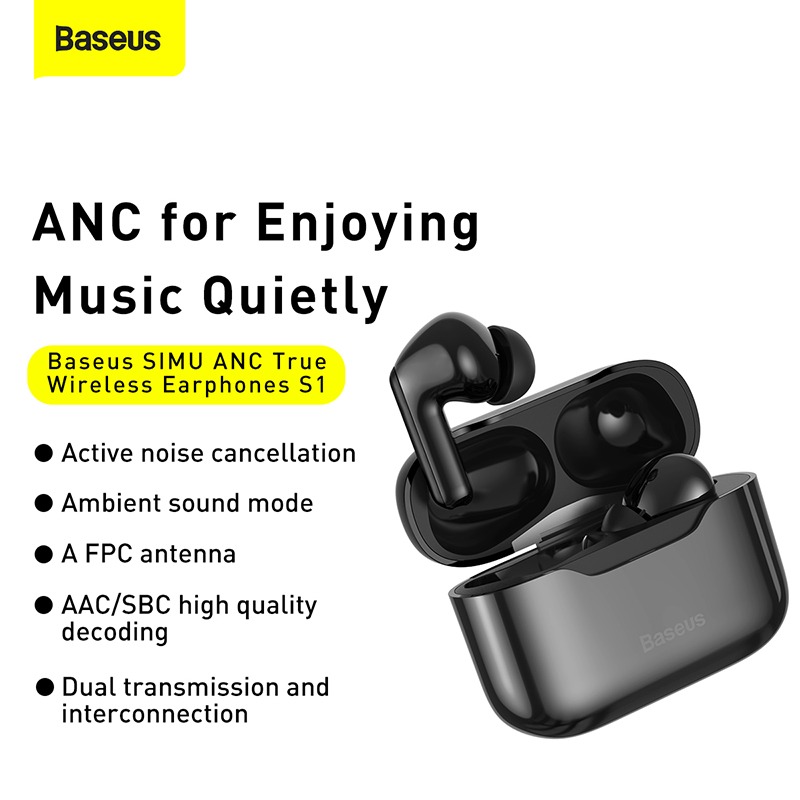 Tai nghe TWS chống ồn chủ động Baseus SIMU ANC S1 / S1 Pro True Wireless Earphone (Chống ồn chủ động, Xuyên Âm, Hi Fi/ Stereo, AAC/SBS, Dual Core DSP) - Hàng chính hãng