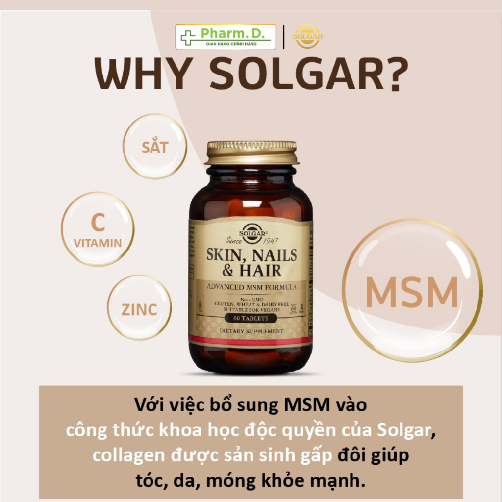 Viên Uống Solgar Skin, Nails & Hair Giúp Giảm Đẹp Da, Chắc Móng, Giảm Tóc Gãy Rụng (Hộp 60 Viên)