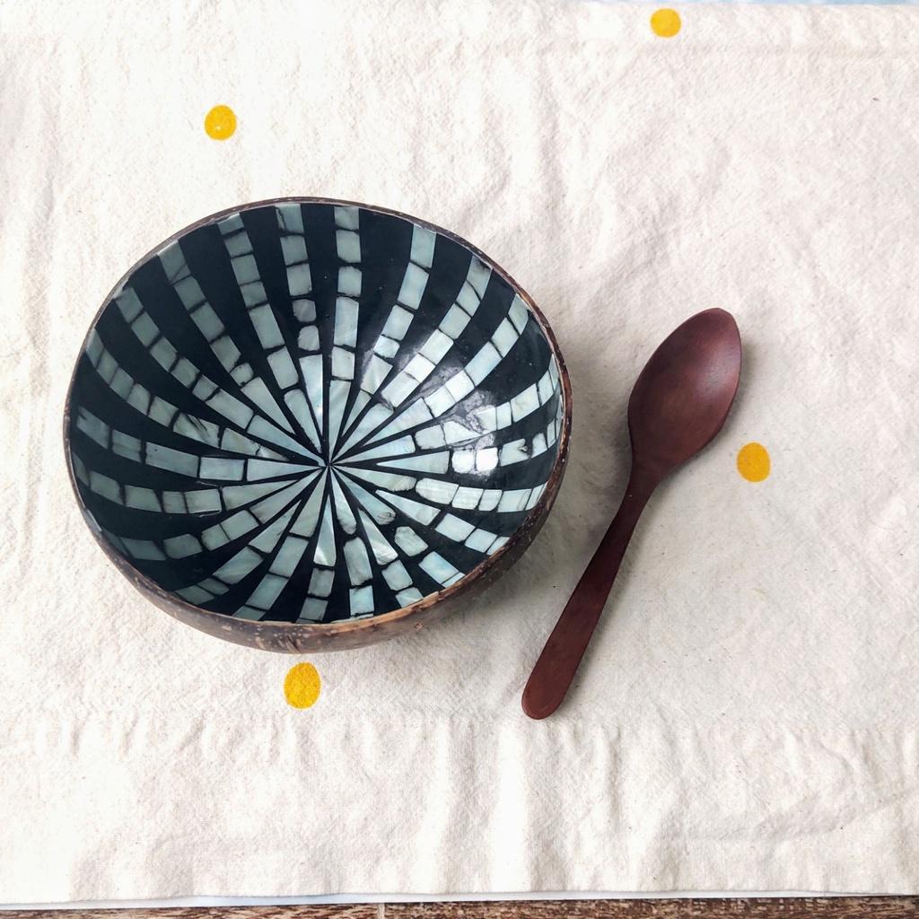 Bát Gáo Dừa Cỡ 13cm Khảm Xà Cừ Trắng, Chén Dừa Thủ Công, Chụp Ảnh Decor