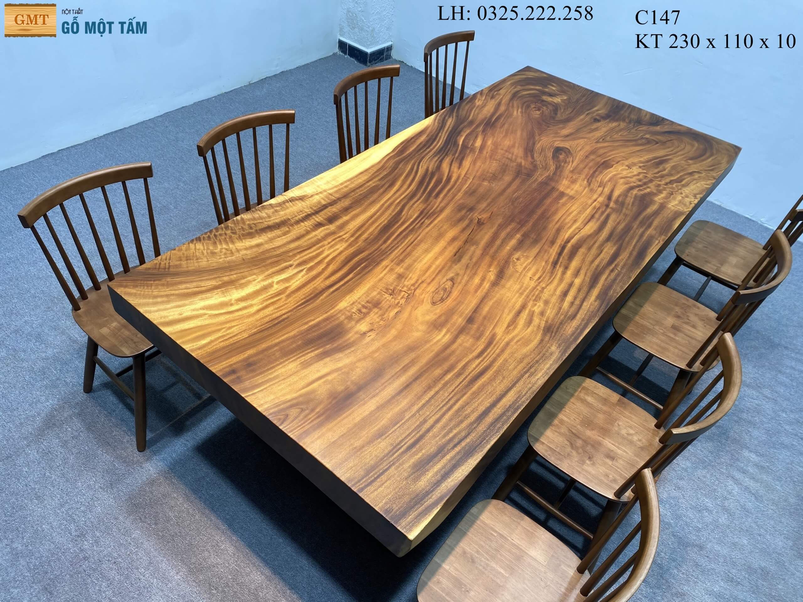 Bàn Làm Việc Gỗ Me Tây, Bàn Ăn Gỗ Me Tây, Bàn Gỗ Me Tây Nguyên Tấm Dài 2,3m Rộng 1,1m Dày 10cm