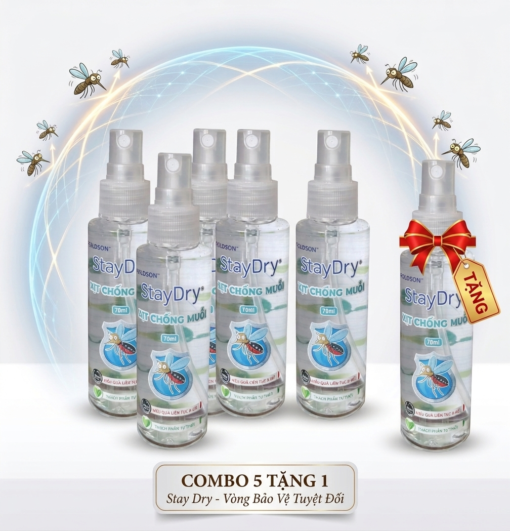 Combo 5 chai xịt chống muỗi StayDry tặng 1 chai cùng loại