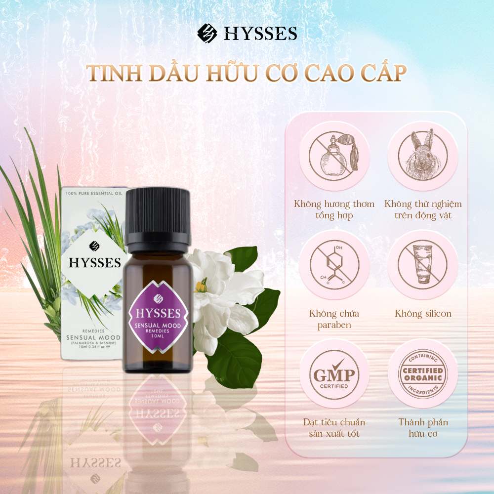 Tinh Dầu Cao Cấp Hysses Remedies Sensual Mood Hương Dễ Chịu, Giảm Căng Thẳng, Cải Thiện Tình Trạng Mất Ngủ Với Tinh Dầu Hoa Nhài - Sả Hoa Hồng Hữu Cơ Tự Nhiên