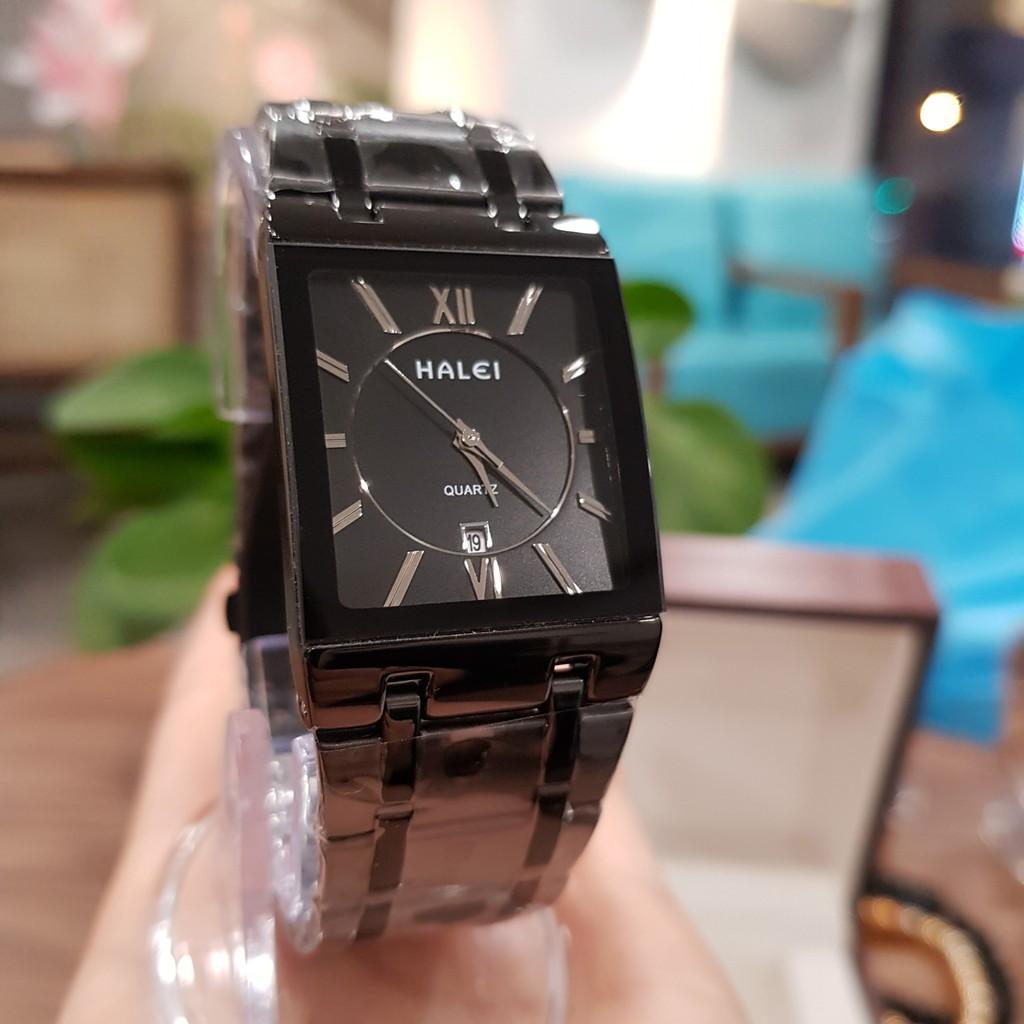 Đồng hồ đôi nam nữ Halei vuông full đen chống nước 5ATM chính hãng Tony Watch 68