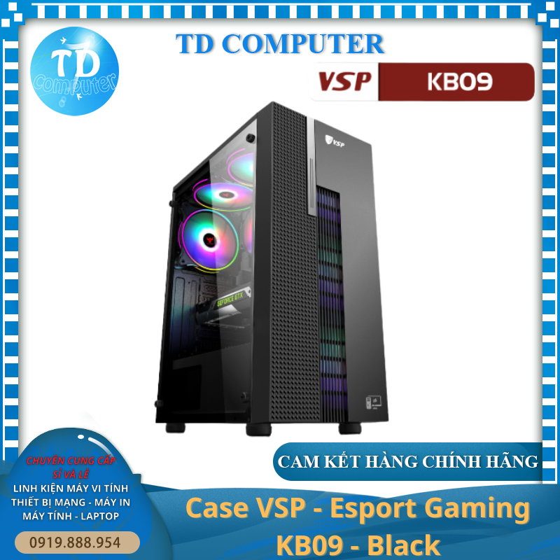 Vỏ máy tính Case VSP KB09 [ĐEN] Gaming kính cường lực (Không kèm Fan, ATX/M-ATX/ITX) - Hàng chính hãng VSP phân phối