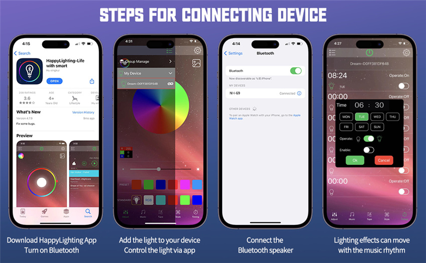 Đèn loa hiệu ứng trang trí bàn làm việc kiêm sạc không dây, đồng hồ báo thức và loa bluetooth APP Control LED RGB