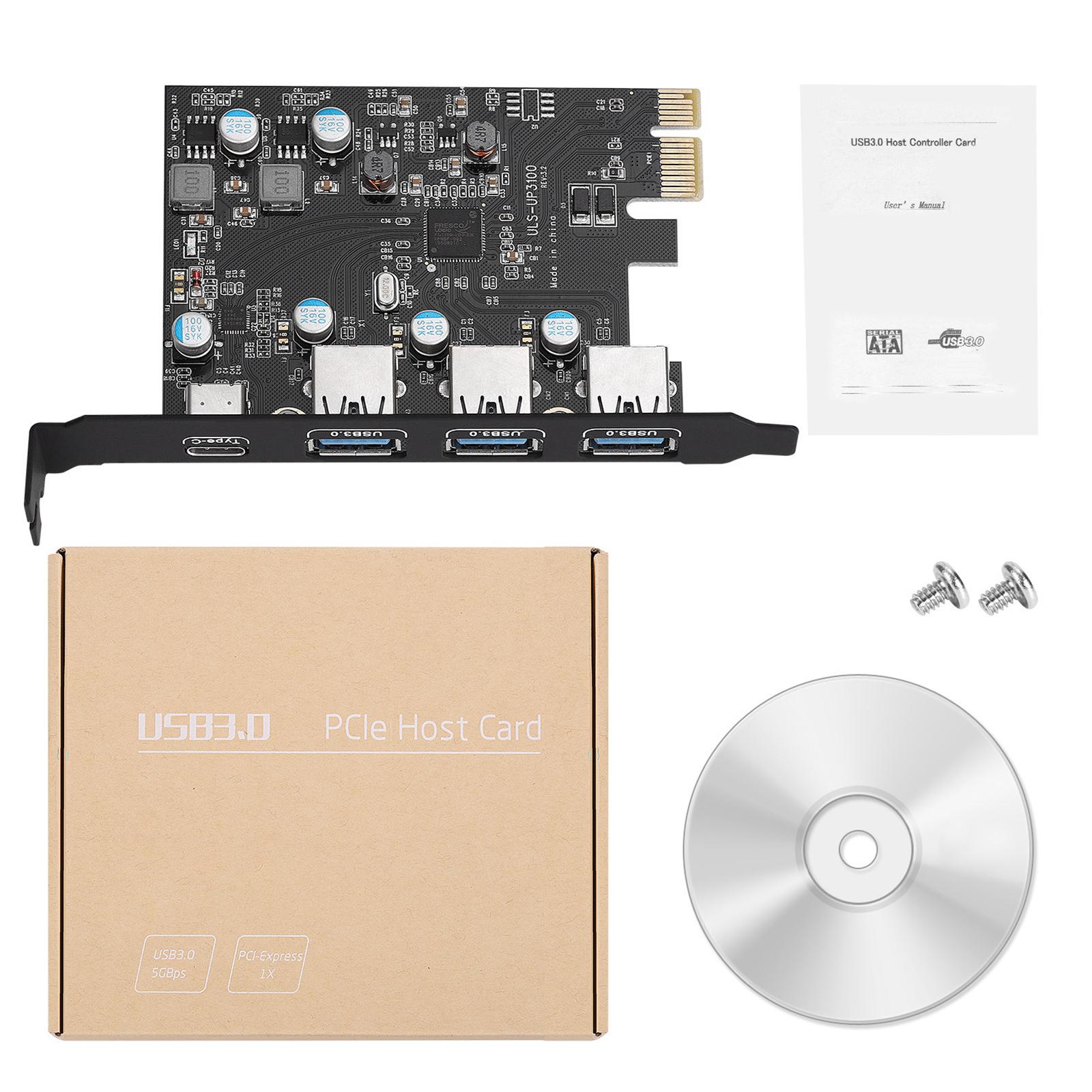 PCI-E to Type C (3), Type A (1) USB 3.0 4-Port PCI Express Expansion Card
