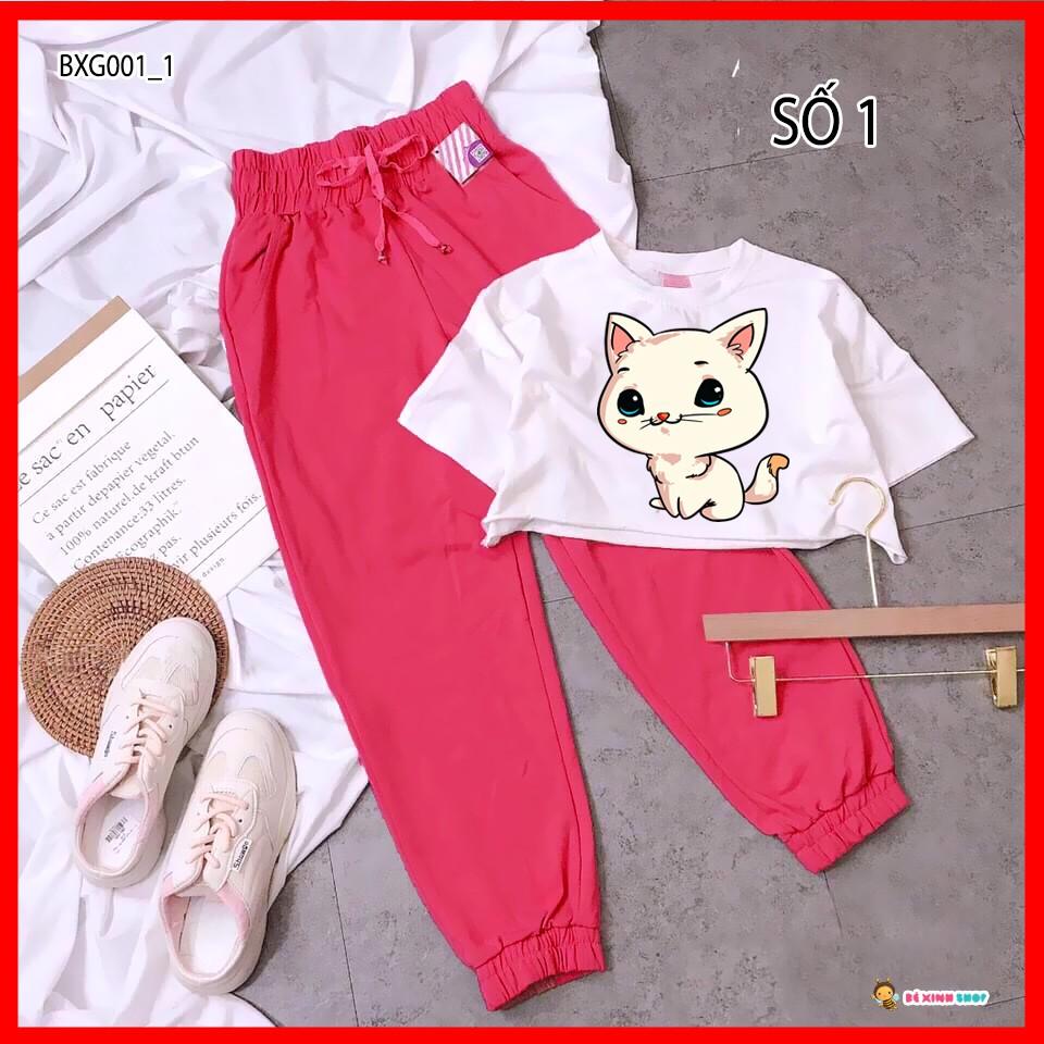 Set áo croptop quần jogger thể thao dễ thương cho bé gái BX001-1