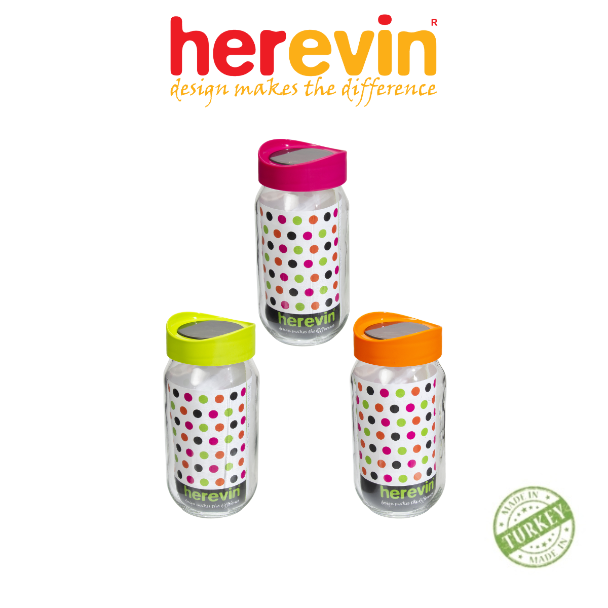 Bộ 3 Hũ Thuỷ Tinh Herevin Tròn Trơn Nắp Transparent 1L - HEHU149377-560