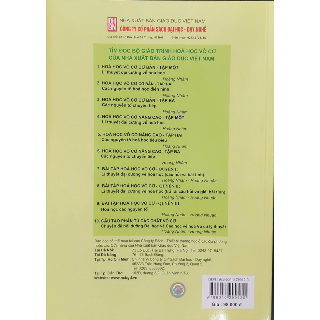 Sách - Hoá Học Vô Cơ Cơ Bản, Tập 1