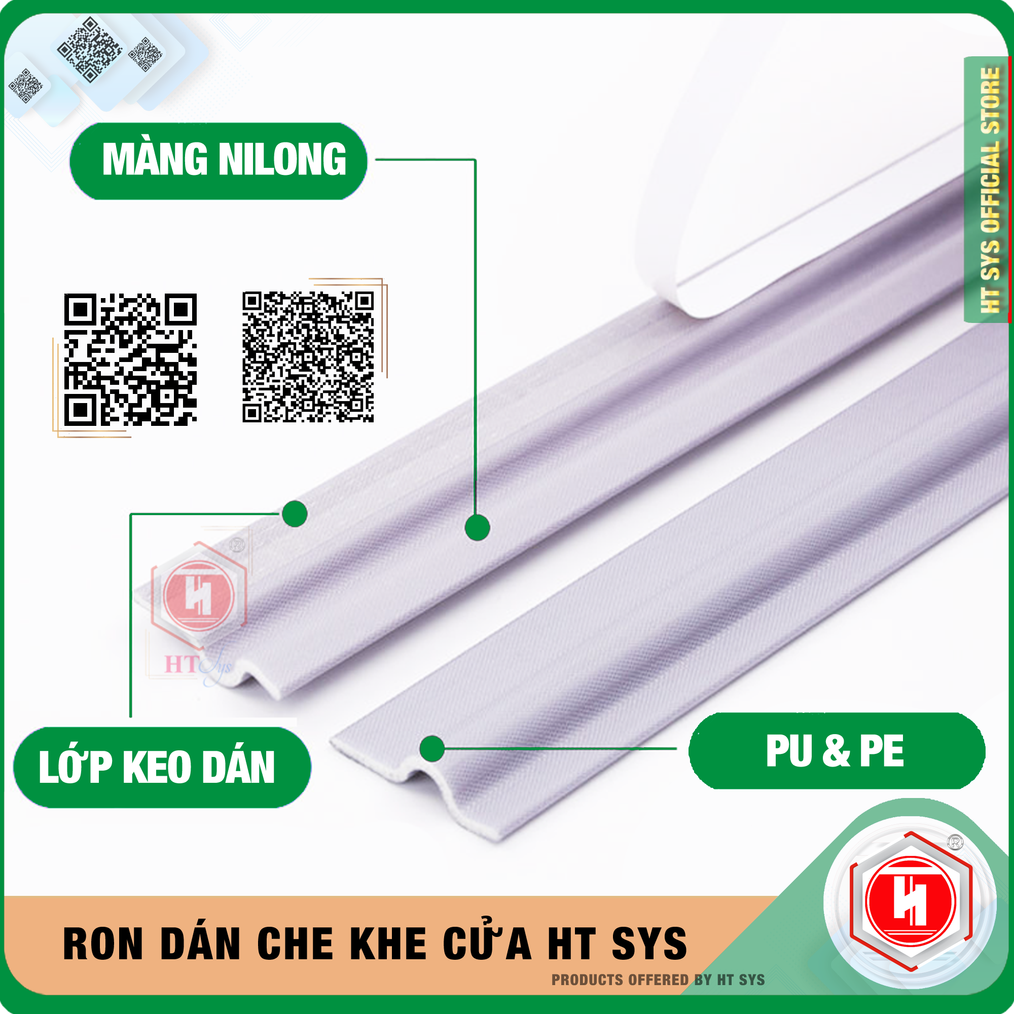 Ron Chặn Khe Cửa HT SYS - Vật Liệu PU Và PE Cải Tiến Chống Mài Mòn - Cuộn Ron Dán Che Khe Hở Cửa, Chân Cửa, Khung Cửa - Ngăn Gió Lùa, Cách Âm, Chống Bụi, Ngăn Côn Trùng, Chống Thoát Khí Điều Hòa, Chống Va Đập Cửa - Hàng Chính Hãng