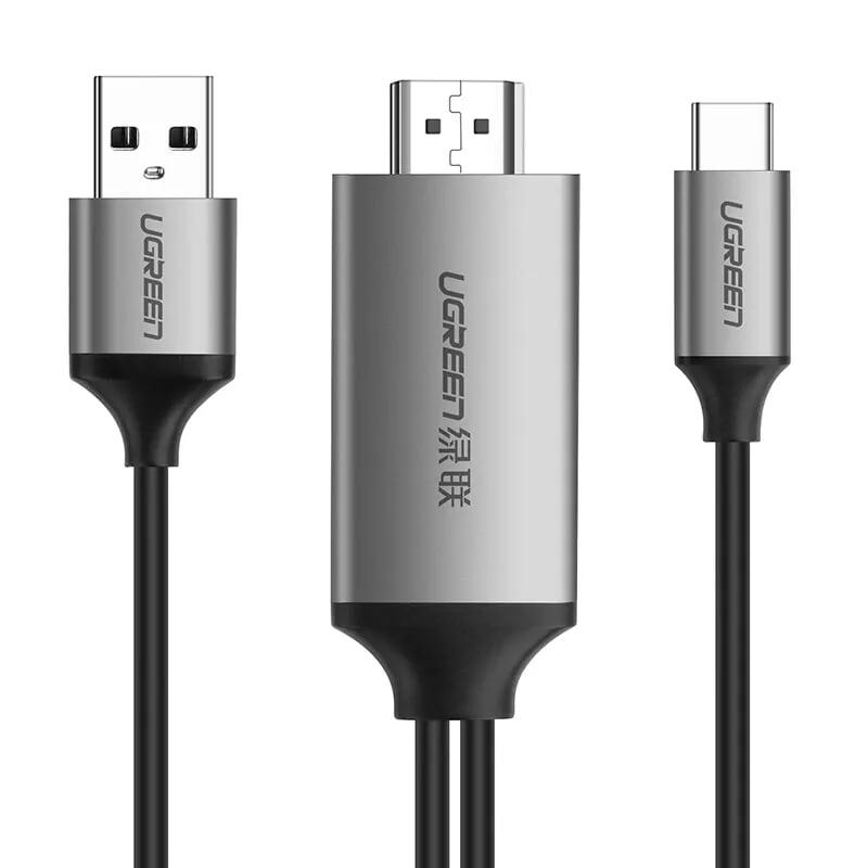 Ugreen UG50544CM183TK 1.5M màu Xám Cáp chuyển đổi TYPE C sang HDMI dương + hỗ trợ cổng USB cấp nguồn - HÀNG CHÍNH HÃNG