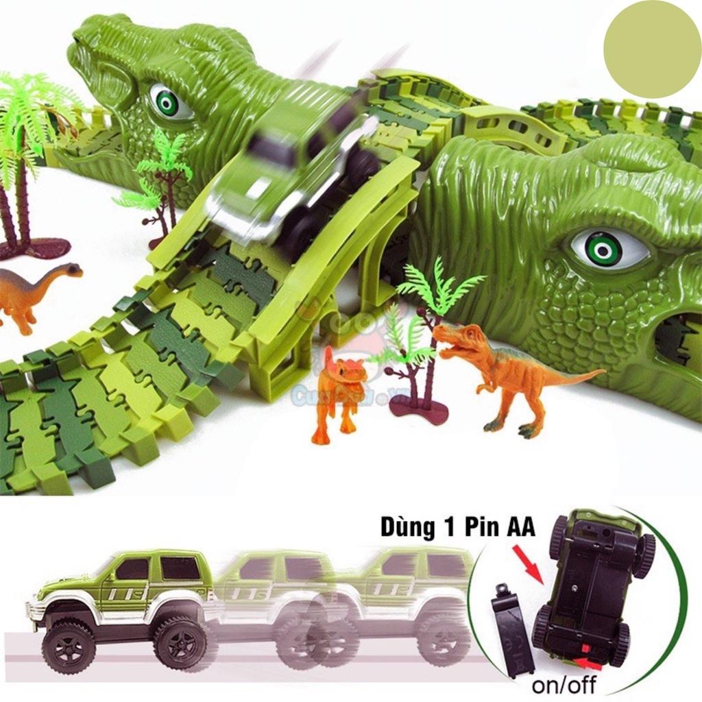 Bộ lắp ráp đường đua ô tô khủng long, đồ chơi lắp ghép đường ray khủng long 240PCS cho bé thoả sức sáng tạo