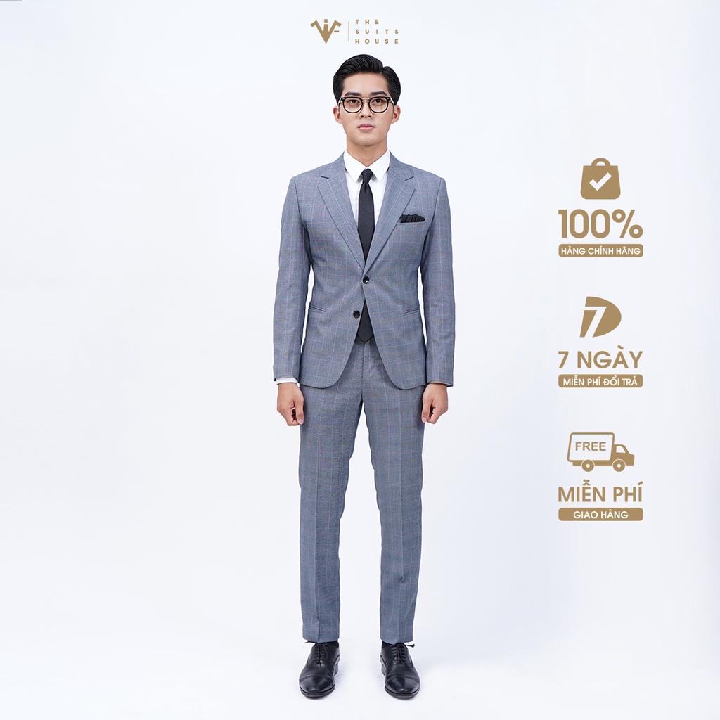 Bộ vest nam xám kẻ ô, suits sartorial, form ôm The Suits House