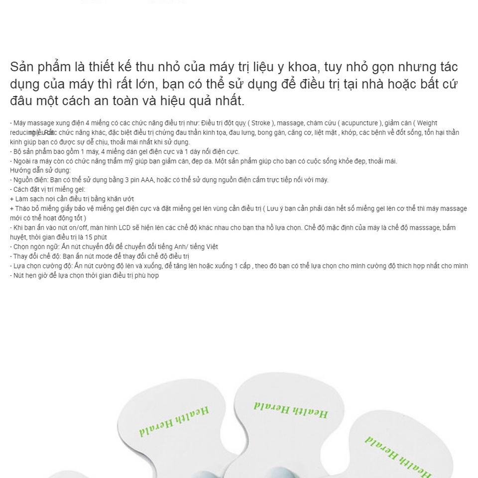 Máy mát xa xung điện trị liệu 4 miếng dán Trắng - Máy cầm tay trị liệu 4 miếng dán - Yumeshop94