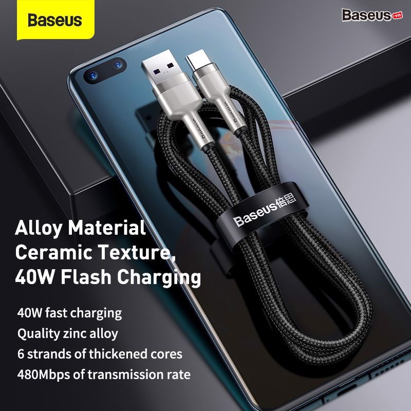 Cáp sạc nhanh, siêu bền Baseus Cafule Metal Series Type C 40W (USB to Type C, Zinc Alloy Material, Super Quick charge & Data Cable) - Hàng chính hãng