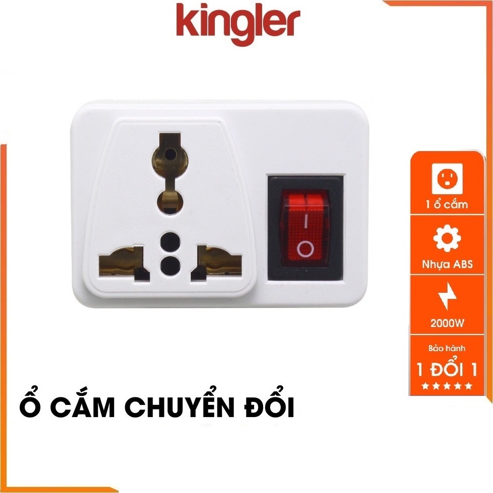 Phích Cắm - Ổ Cắm Chuyển Đổi Từ 3 Chân Sang 2 Chân, 2 Chấu - Có Công Tắc Tiện Dụng. Kingler 8609- Hàng chính hãng