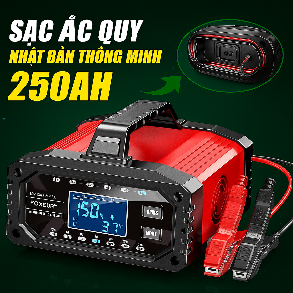 Máy Sạc Ắc Quy Foxsur Thế Hệ Mới 250AH – Sạc Nhanh, Siêu Bền, Khử Sunfat Tự Động