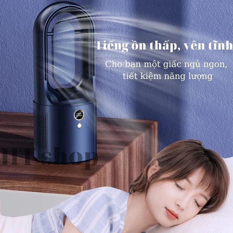 Quạt Không Cánh Cao Cấp, Kiêm Đèn Học Chống Cận Thị, Có 6 Chế Độ gió, Quạt Sạc Điện Để Bàn kiêm Đèn Ngủ, Đèn Học, Tiện Lợi Hơn Quạt Mini, Quạt Đeo Cổ