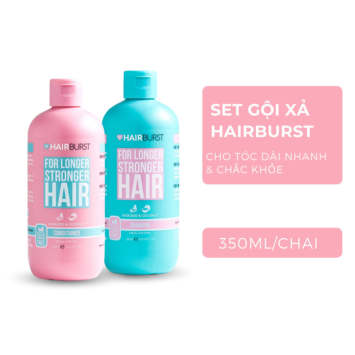 Set gội xả HAIRBURST kích thích tóc mọc dài hơn chắc khỏe hơn 350ml/chai