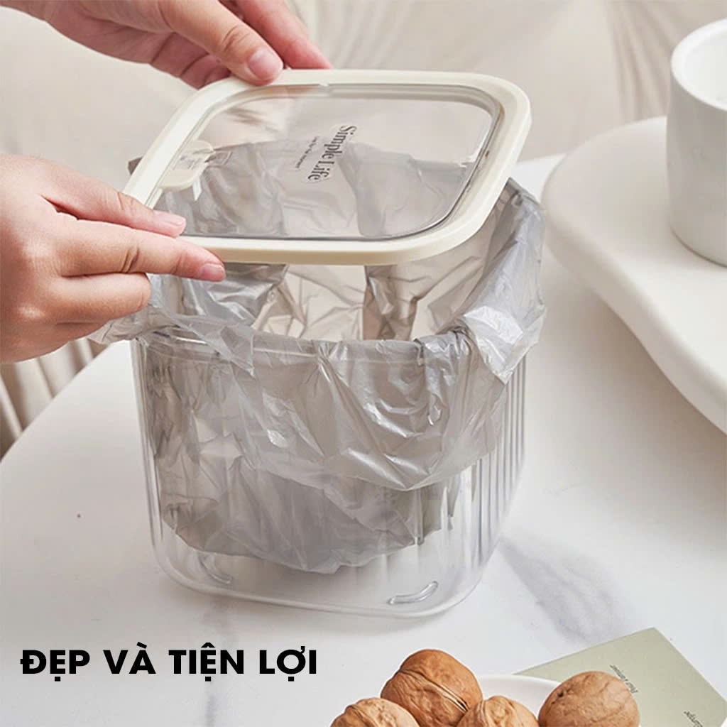 Hộp Rác Mini Để Bàn Văn Phòng, Hộp Đựng Rác Trong Suốt Có Nắp Bật - Hàng chính hãng