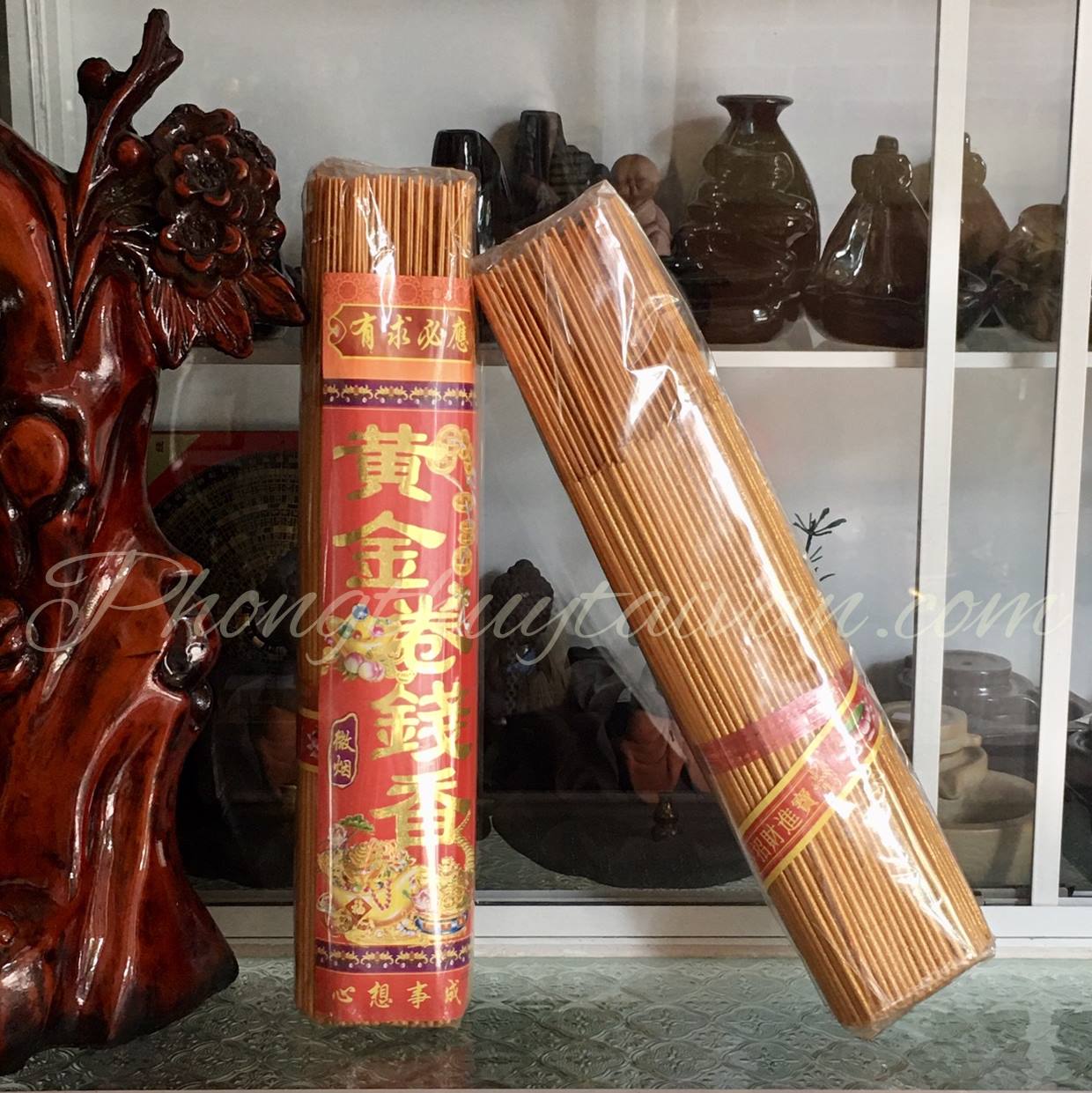 Nhang THẦN TÀI cuộn tàn 4XU LOẠI 1 thân TO 39cm gỗ Đàn Hương nhũ vàng(300-400 cây)  ít khói rất đẹp
