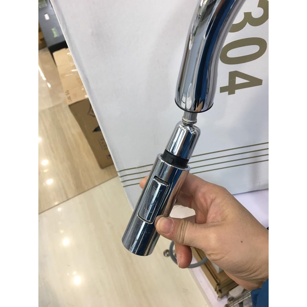 Vòi rửa bát nóng lạnh dây rút, hàng đồng mạ crom cao cấp