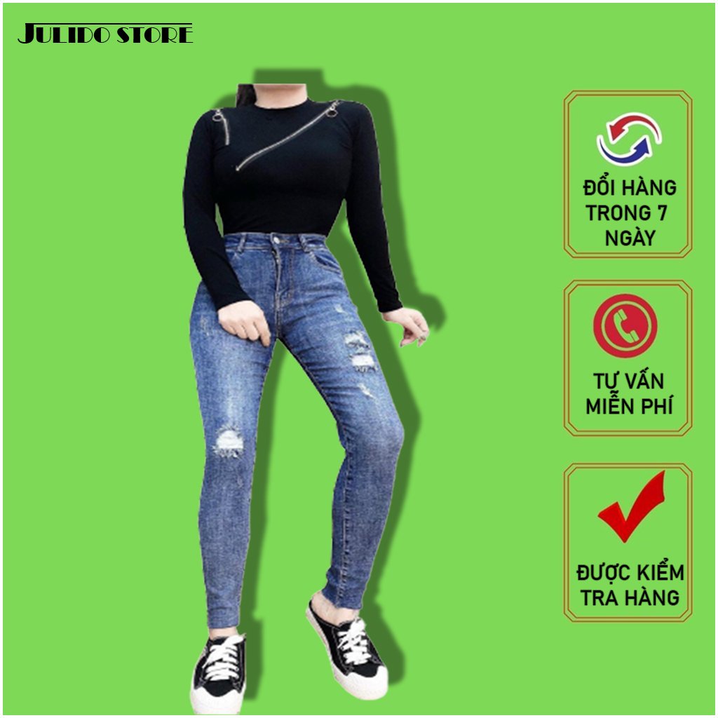 Quần jean nữ lưng cao Julido, chất jean cotton co dãn tôn dáng phụ nữ eo thon mẫu YTT01