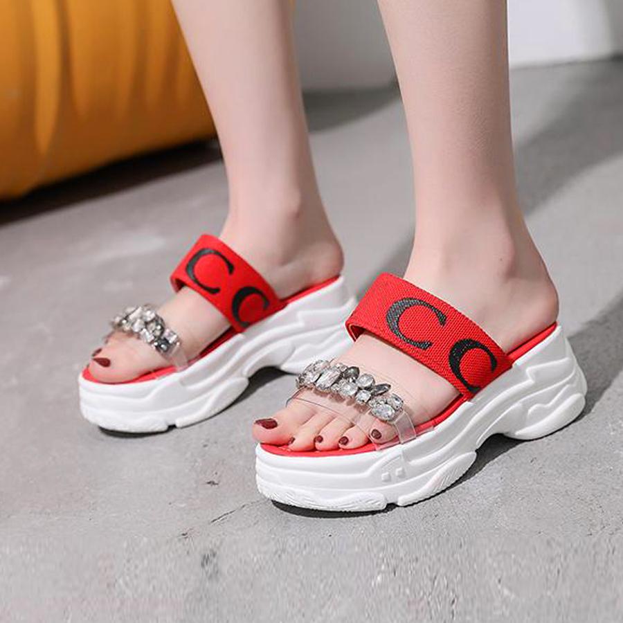 Dép quai ngang nữ đế cao đính đá