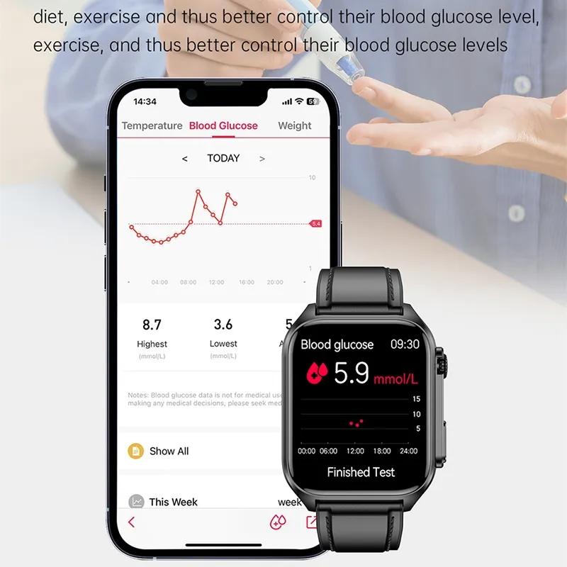 2023 MEN MEN Sức khỏe Sức khỏe Đồng hồ thông minh ECG Nhiệt độ đường huyết Giám sát giấc ngủ IP67 BLUETOOTOT chống nước Gọi Thể thao Đồng hồ thông minh
