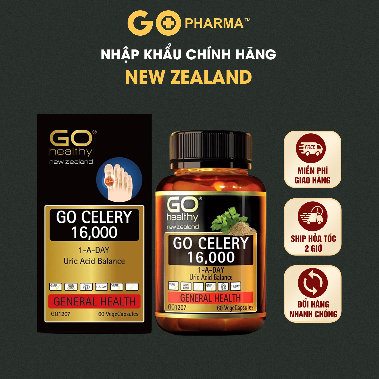 Viên Uống Gút nhập khẩu New Zealand Go Celery 16,000 - GO Healthy