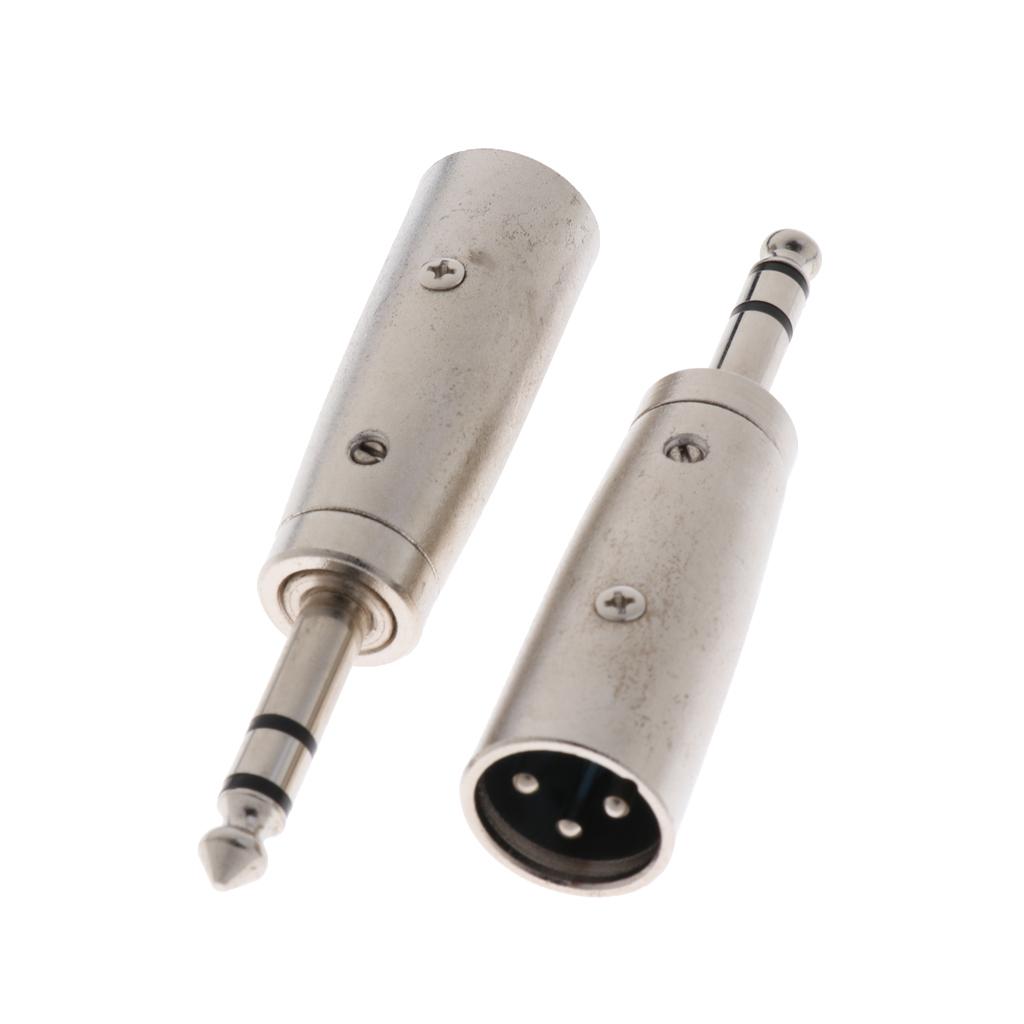 2PCS 1/4" 6.35mm Stereo Male Jack To 3-Pin Male -Audio Cable Mic Adapter