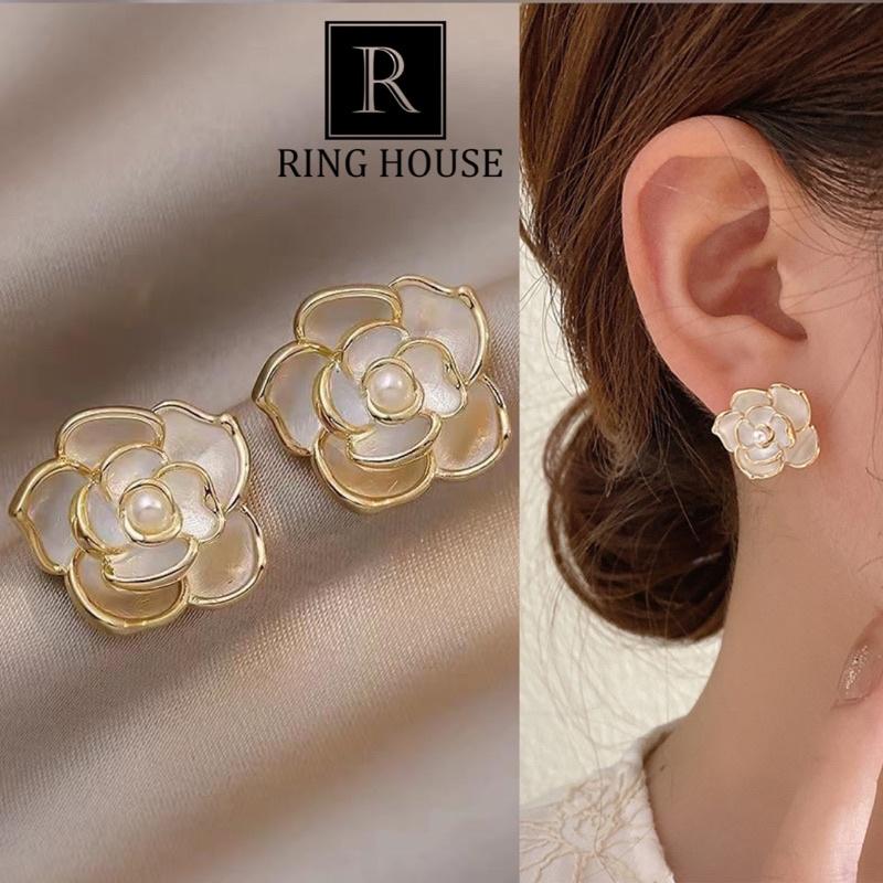 Khuyên tai bông tai nữ hoa trắng đẹp dự tiệc sang Ring House