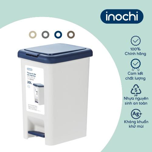 Thùng rác đạp chữ nhật INochi - Hiro 20L (kèm ruột) Thân Trắng kem + Nắp Ghi/ Xanh/ Nâu/ Be