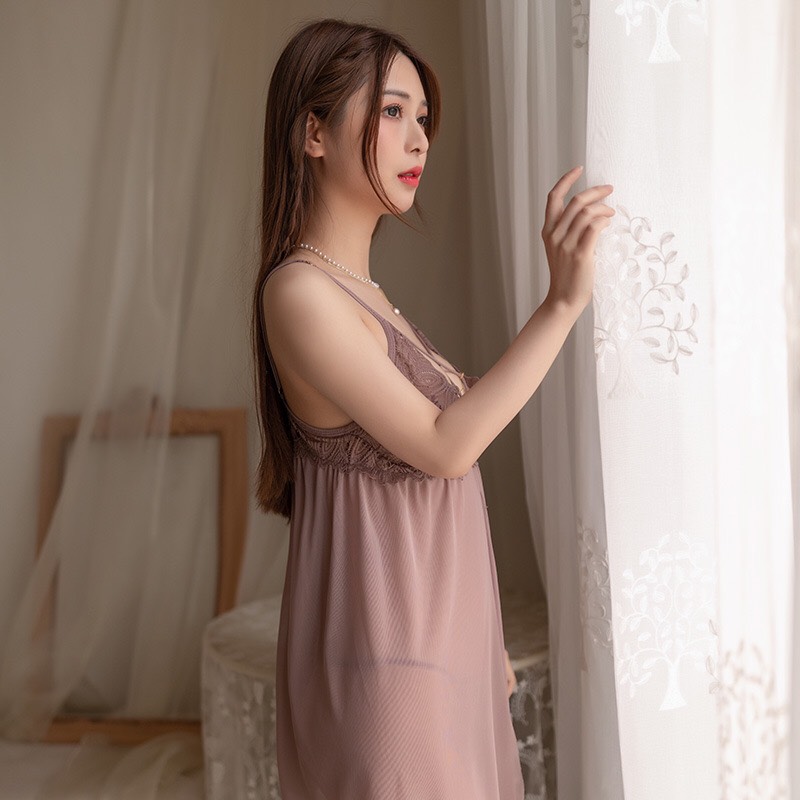 Váy ngủ nữ xuyên thấu dây chéo ngực xẻ trước hở sau lưng sexy gợi cảm Q527 - Đầm ngủ nữ sexy quyến rũ - Đồ ngủ nữ mặc nhà