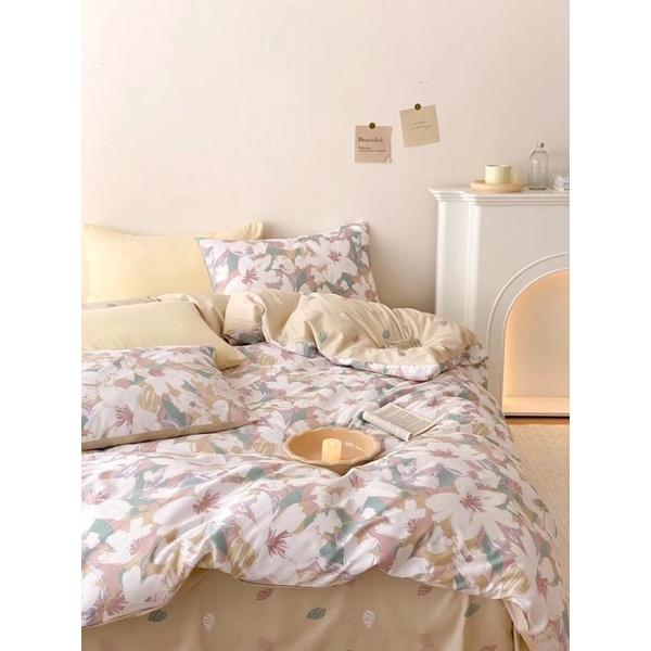 Bộ Chăn Ga Gối Cotton Living 100%cotton Hàng Nhập Khẩu Cao Cấp 4 Món Hoa Nâu