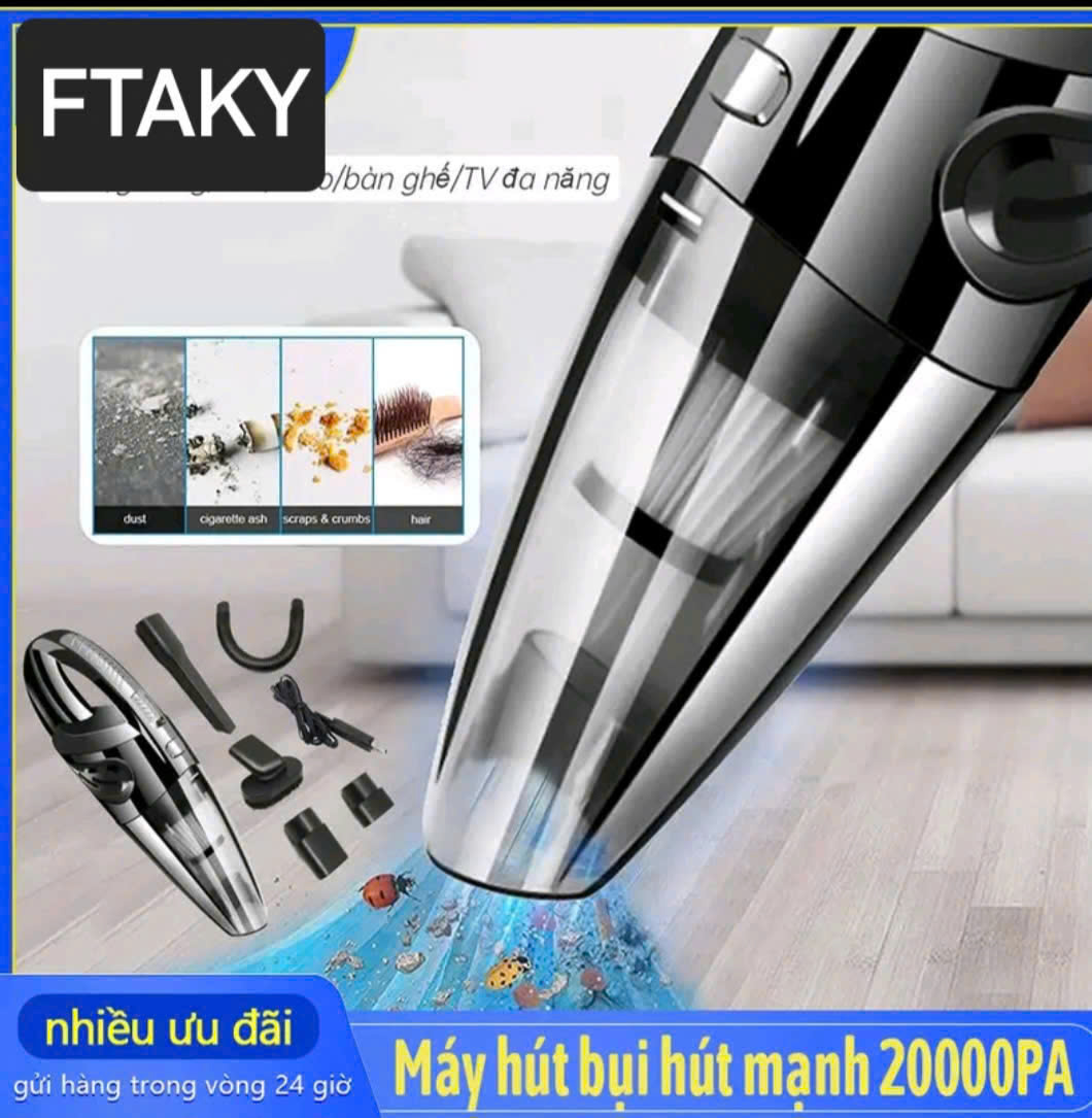 Máy Hút Bụi Thông Minh Cầm Tay Không Dây FTAKY Lực Hút Mạnh Mẽ 20000PA Chức Năng Hút Bụi Khô Và Ướt - Máy Hút Bụi Ô Tô, Máy Hút Bụi Gia Đình - Hàng Chính Hãng