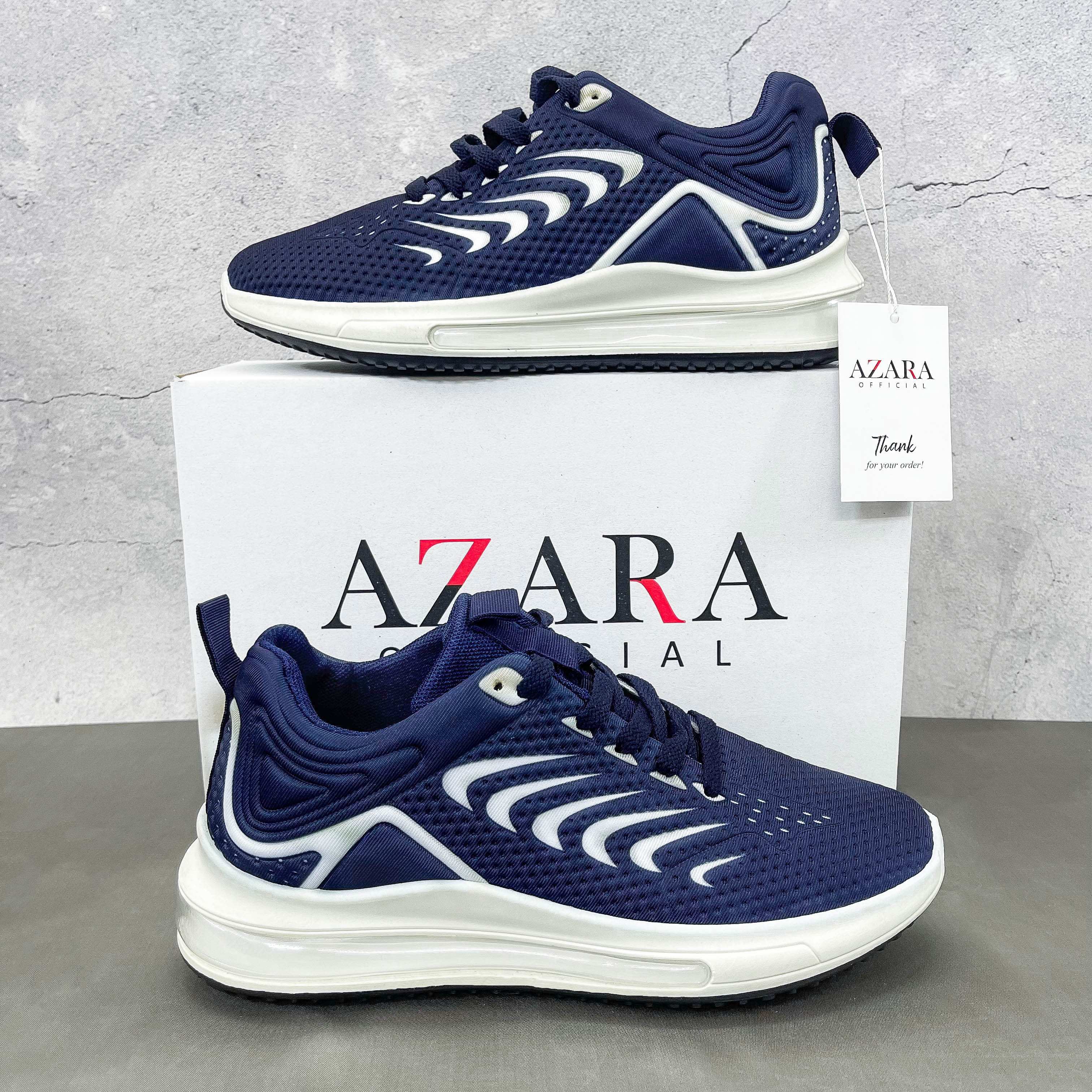 Giày Thể Thao Nam AZARA- Sneaker Màu Trắng - Xanh Than, Giày Cao Cấp, Đế Xốp Nhẹ, Đàn Hồi Tốt, Dáng Thể Thao  - G5366