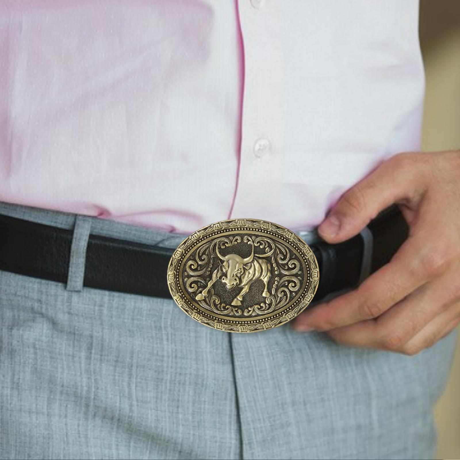 Men's Cowboy Belt Buckle Antique Engraved Animal Floral Novelty Buckles Bronze