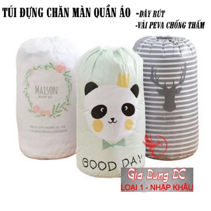 Túi vải đựng đồ chăn màn, quần áo, ga gối đa năng dây rút tiện lợi hình trụ tròn cỡ lớn