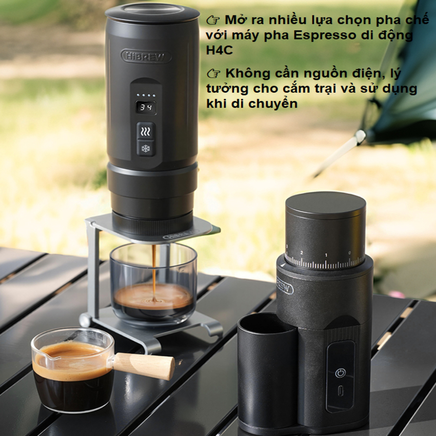 Máy xay hạt cà phê Espresso cầm tay, dùng pin thương hiệu Mỹ cao cấp HiBREW G5 MINI - Hàng chính hãng
