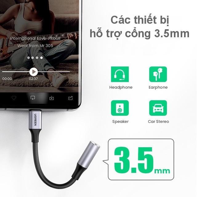 Dây giắc chuyển đổi cổng USB type C sang giắc cắm 3.5mm có chip DAC dài 10cm cao cấp UGREEN 80154 - Hàng chính hãng