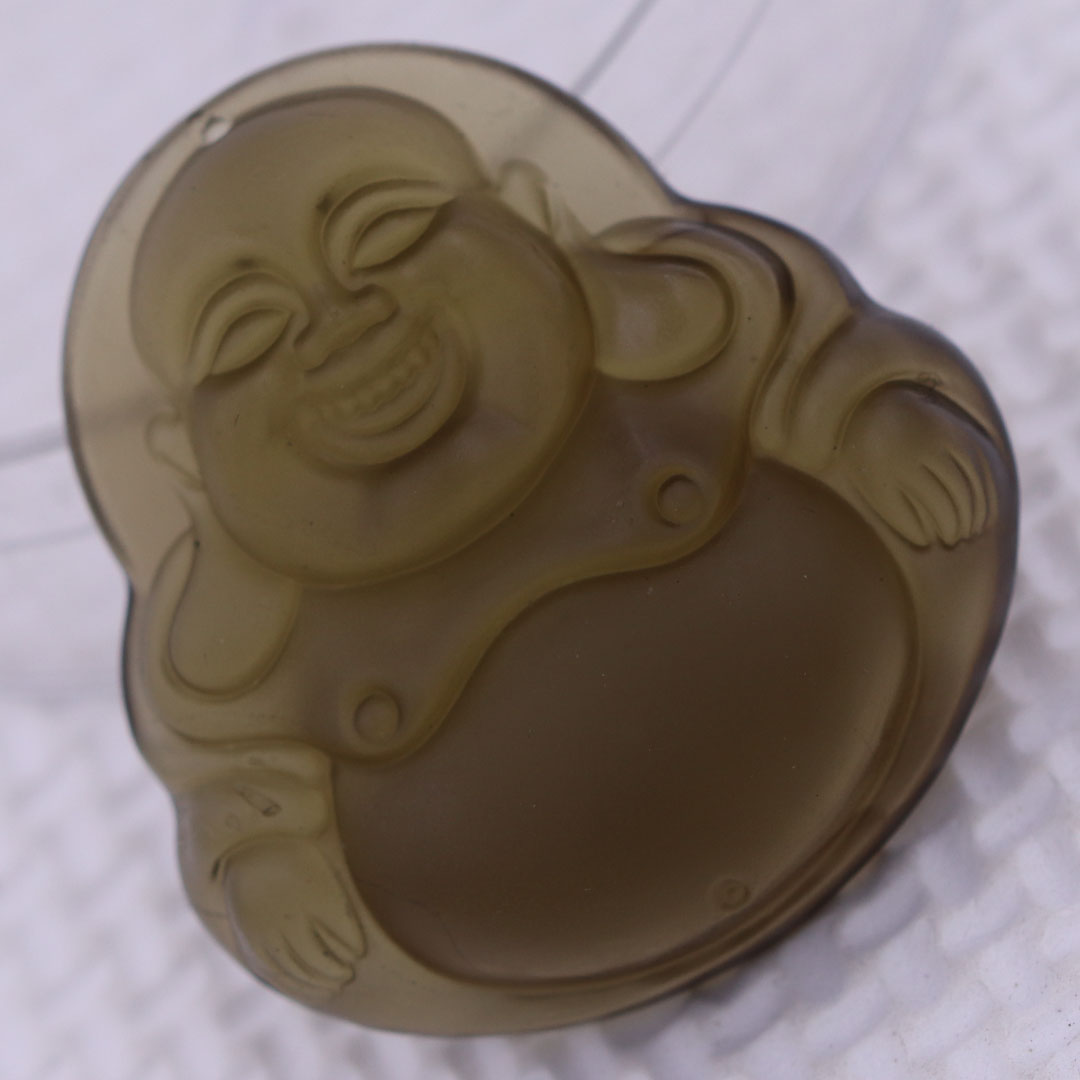 Mặt Phật Di lặc đá obsidian 4.5 cm  kèm móc inox vàng, mặt dây chuyền Phật cười, Mặt Phật đá thạch anh khói