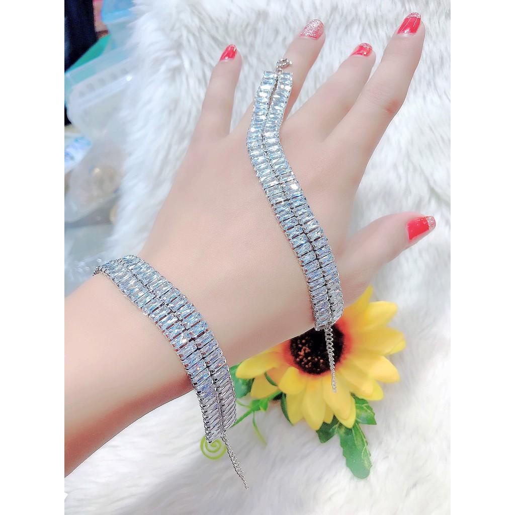 Lắc tay Xi Bạc Đính Đá 2 Hàng - Lắc Tay Xi Bạc Đính Đá 2 Hàng Thiết Kế Sang Trọng