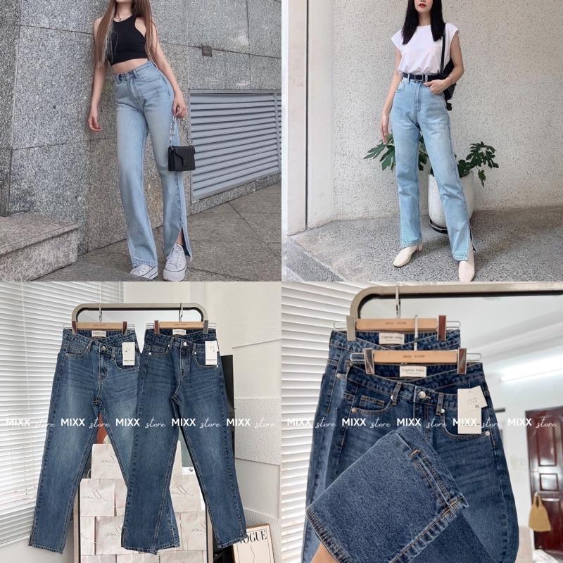 Quần Jean Nữ Ống Đứng Xẻ Gấu siêu kool chất cotton màu xinh lạ mắt phom tôn dáng