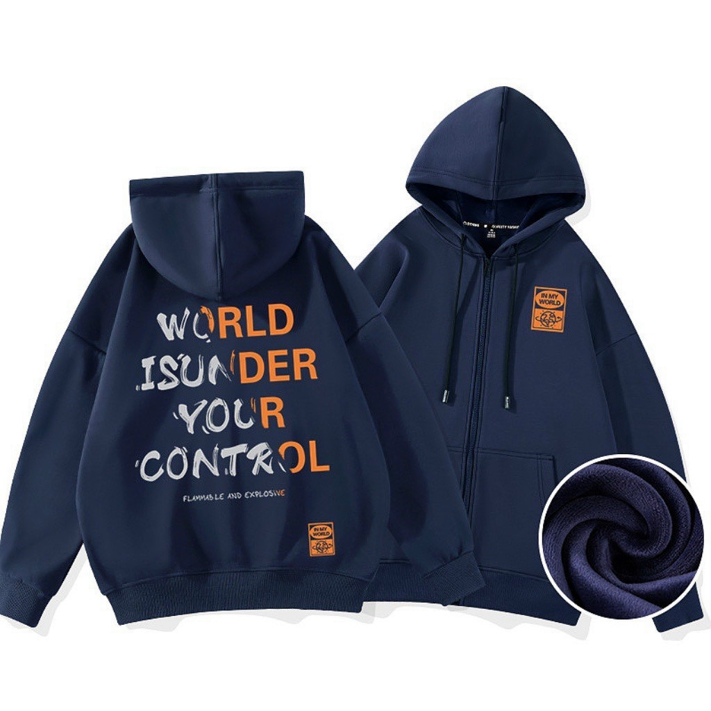 Áo Khoác Nỉ Hoodie Zip WORLD Nam Nữ Form Rộng Ulzzang Unisex, áo khoác dây kéo world isunder your control