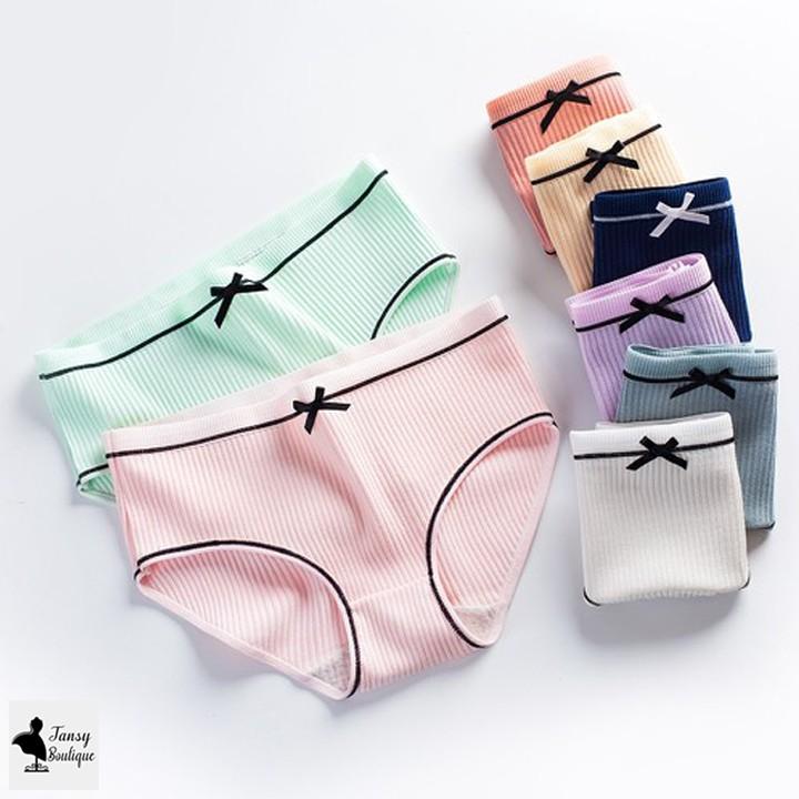 Quần lót nữ cotton gân tăm viền đen phối nơ xinh