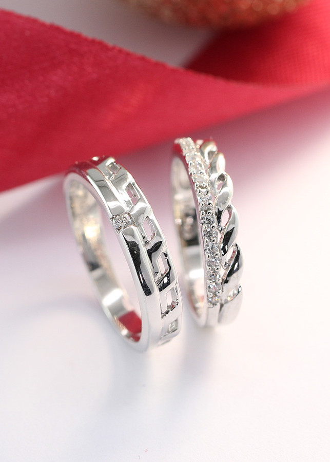 Nhẫn đôi bạc nhẫn cặp bạc đính đá cách điệu ND0376