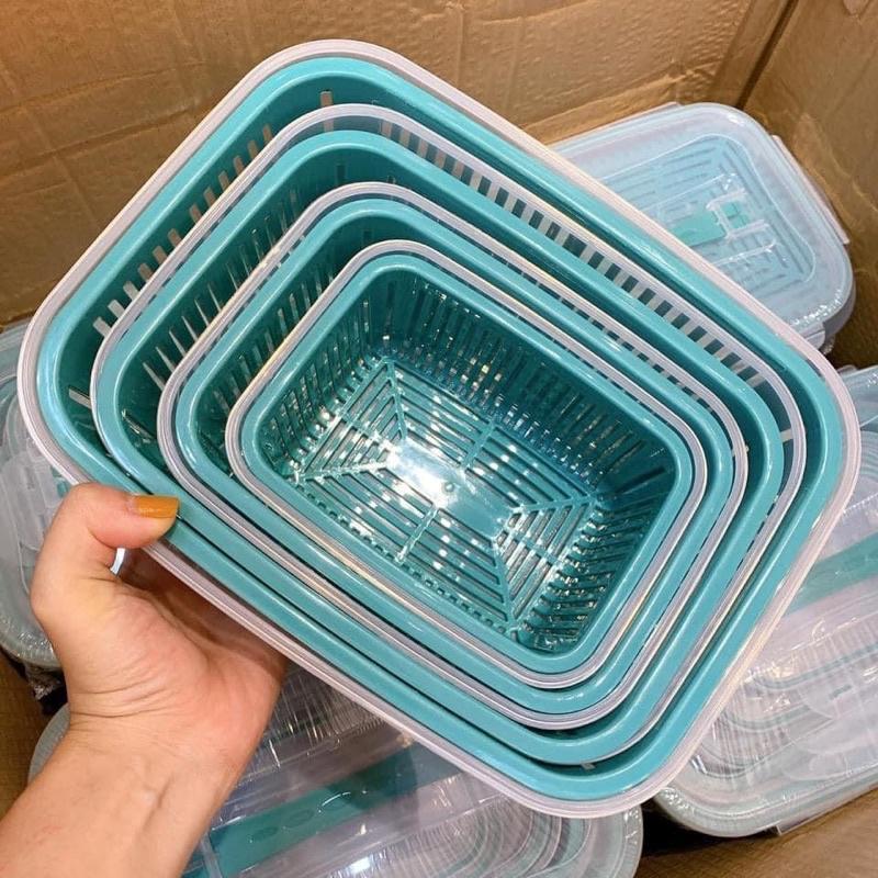 SET 5 HỘP ĐỰNG ĐỒ TỦ LẠNH ĐA NĂNG 2 LỚP CAO CẤP CÓ NẮP ĐẬY ĐỰNG THỰC PHẨM