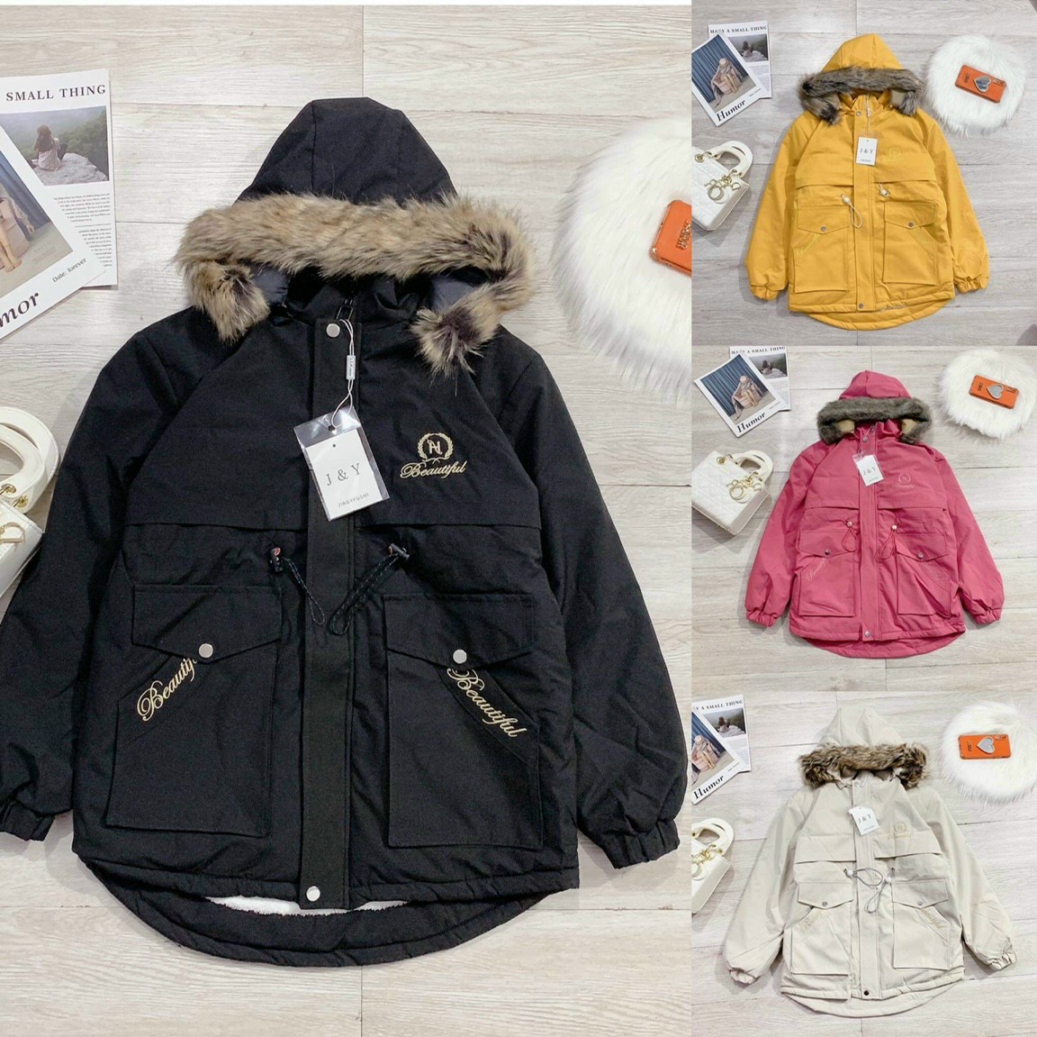 Áo phao nữ hàn quốc dáng dài , áo khoác parka nữ lót lông có dây rút eo 3 màu